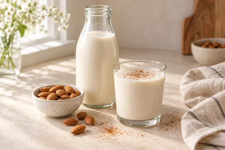 Homemade Almond Milk with Cinnamon and Cardamom