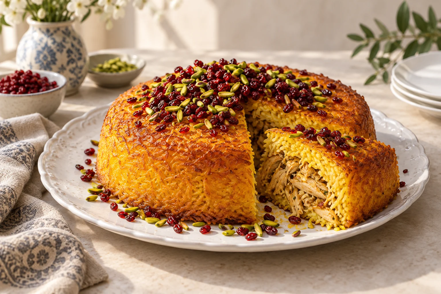 Chicken Tahchin with Saffron and Barberries