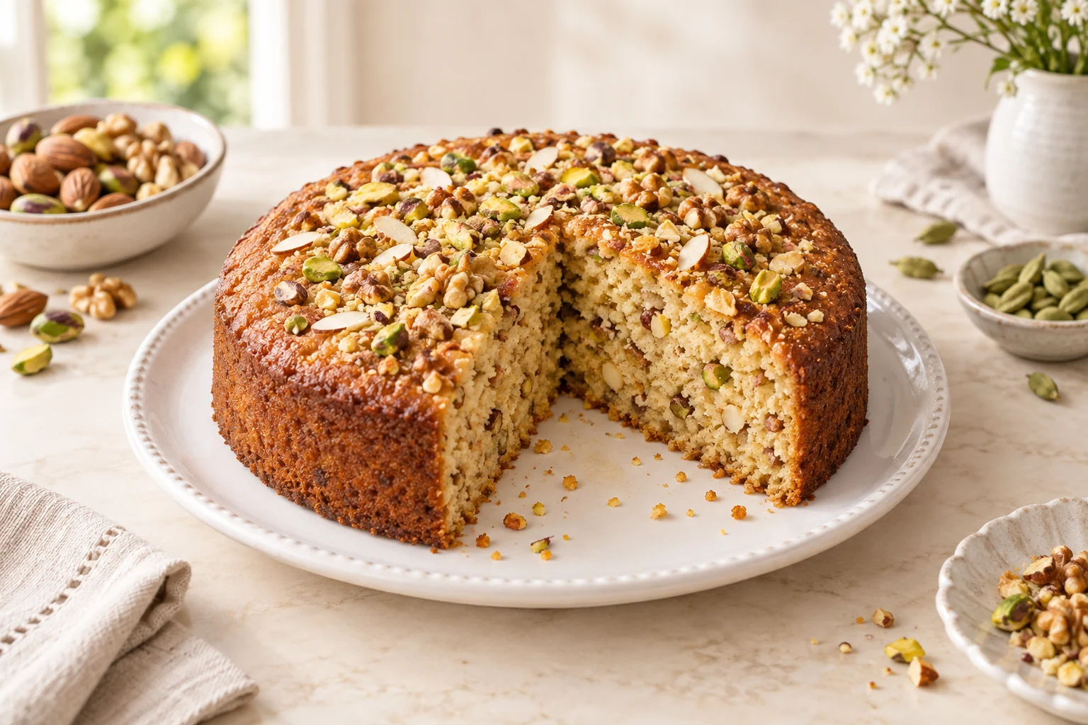 Mixed Nut and Cardamom Cake